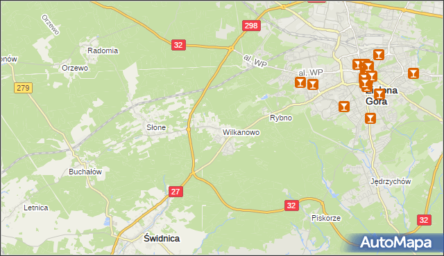 mapa Wilkanowo gmina Świdnica, Wilkanowo gmina Świdnica na mapie Targeo
