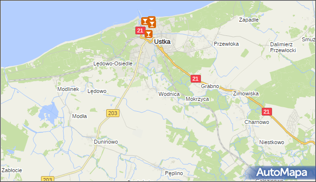 mapa Wodnica gmina Ustka, Wodnica gmina Ustka na mapie Targeo