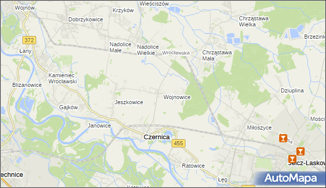 mapa Wojnowice gmina Czernica, Wojnowice gmina Czernica na mapie Targeo