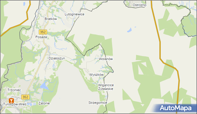 mapa Wolanów gmina Bogatynia, Wolanów gmina Bogatynia na mapie Targeo