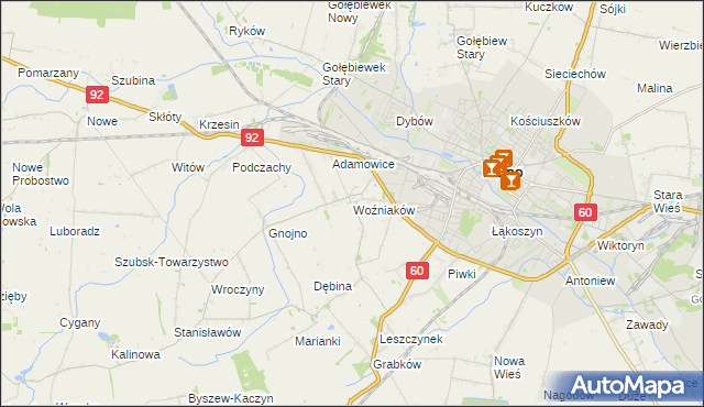 mapa Woźniaków, Woźniaków na mapie Targeo