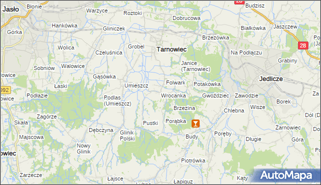 mapa Wrocanka gmina Tarnowiec, Wrocanka gmina Tarnowiec na mapie Targeo