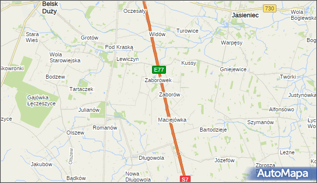 mapa Zaborów gmina Belsk Duży, Zaborów gmina Belsk Duży na mapie Targeo