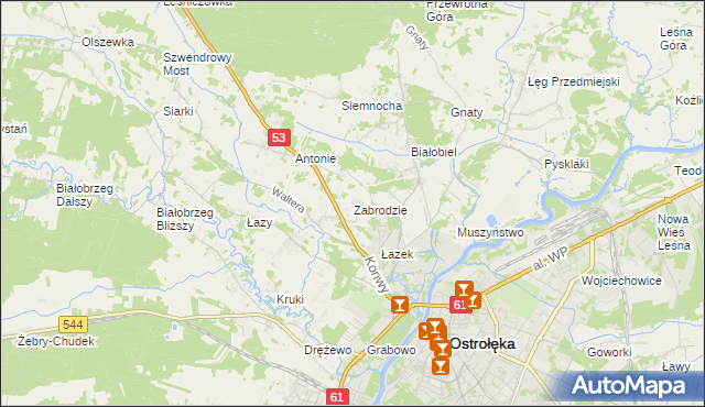 mapa Zabrodzie gmina Olszewo-Borki, Zabrodzie gmina Olszewo-Borki na mapie Targeo