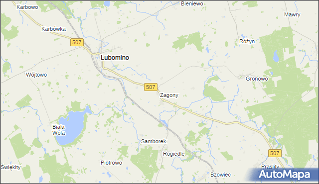 mapa Zagony gmina Lubomino, Zagony gmina Lubomino na mapie Targeo