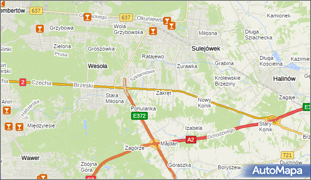 mapa Zakręt gmina Wiązowna, Zakręt gmina Wiązowna na mapie Targeo