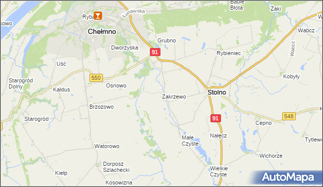 mapa Zakrzewo gmina Stolno, Zakrzewo gmina Stolno na mapie Targeo