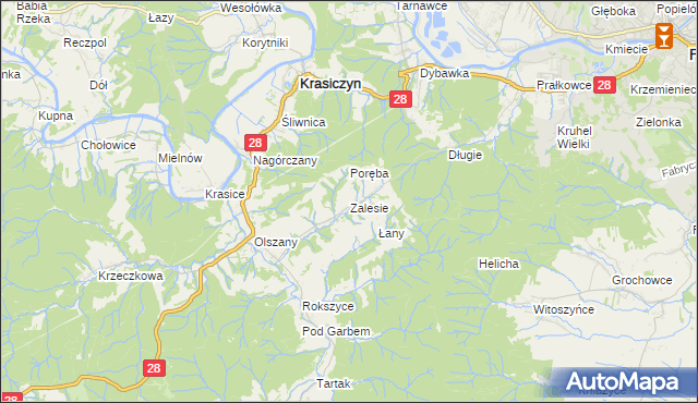 mapa Zalesie gmina Krasiczyn, Zalesie gmina Krasiczyn na mapie Targeo