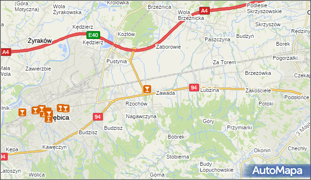 mapa Zawada gmina Dębica, Zawada gmina Dębica na mapie Targeo