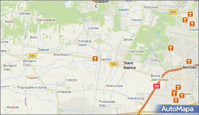 mapa Zielonki gmina Stare Babice, Zielonki gmina Stare Babice na mapie Targeo