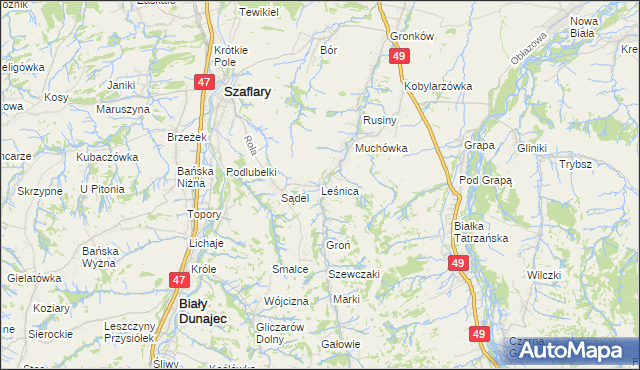 mapa Leśnica gmina Bukowina Tatrzańska, Leśnica gmina Bukowina Tatrzańska na mapie Targeo