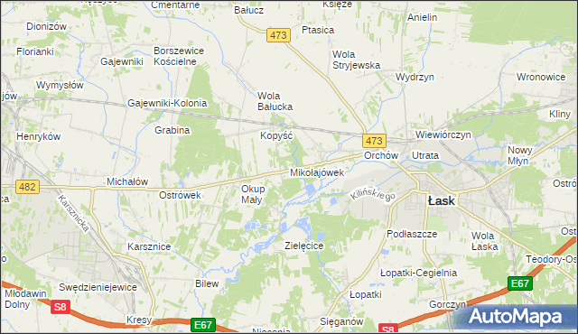 mapa Mikołajówek gmina Łask, Mikołajówek gmina Łask na mapie Targeo