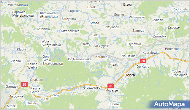 mapa Porąbka gmina Dobra, Porąbka gmina Dobra na mapie Targeo