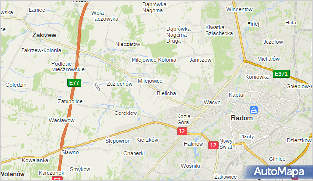 mapa Bielicha, Bielicha na mapie Targeo