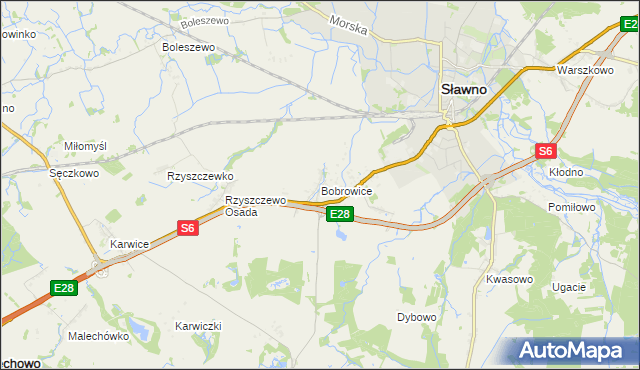 mapa Bobrowice gmina Sławno, Bobrowice gmina Sławno na mapie Targeo