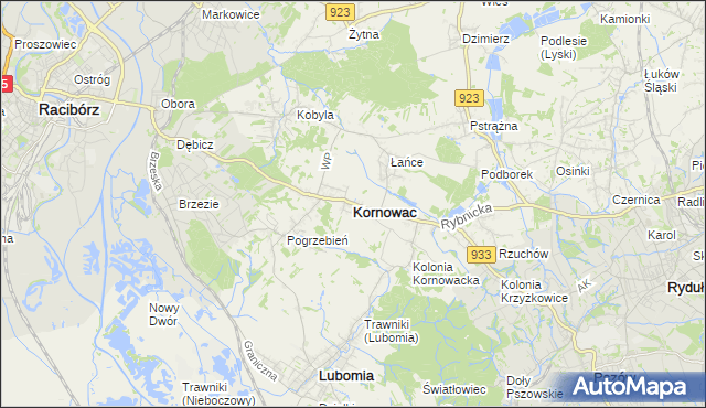 mapa Kornowac, Kornowac na mapie Targeo