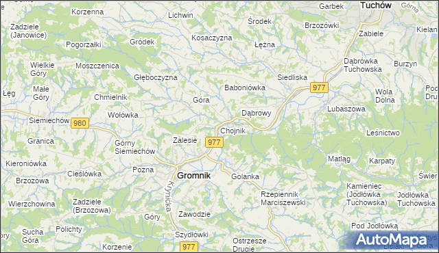 mapa Chojnik gmina Gromnik, Chojnik gmina Gromnik na mapie Targeo