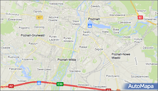 mapa Rataje gmina Poznań, Rataje gmina Poznań na mapie Targeo