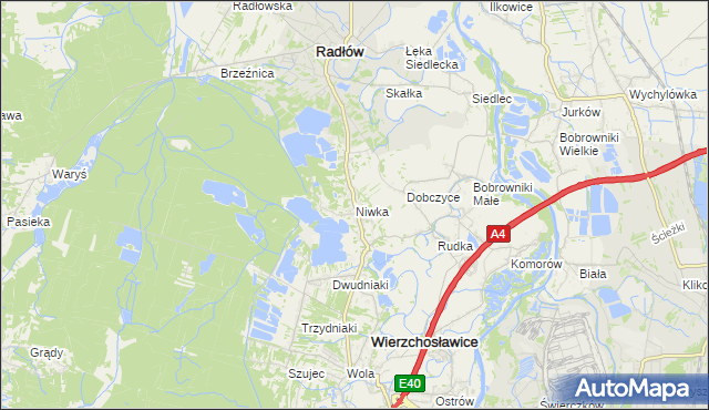 mapa Niwka gmina Radłów, Niwka gmina Radłów na mapie Targeo