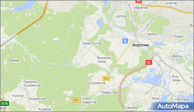 mapa Bojszowy Nowe, Bojszowy Nowe na mapie Targeo