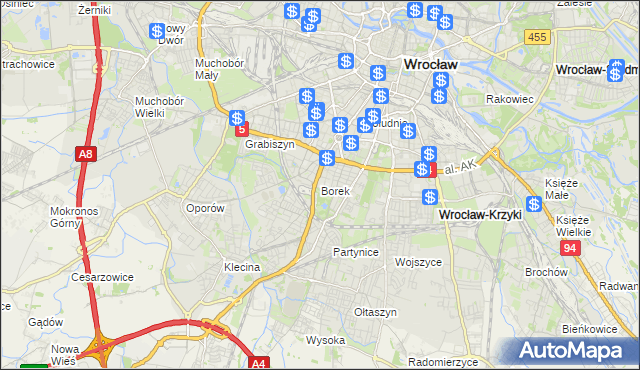 mapa Borek gmina Wrocław, Borek gmina Wrocław na mapie Targeo