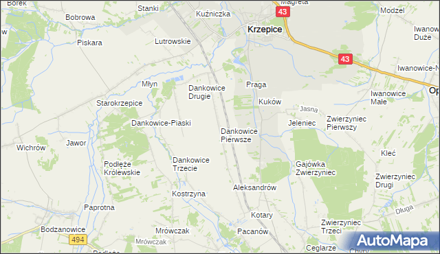 mapa Dankowice Pierwsze, Dankowice Pierwsze na mapie Targeo