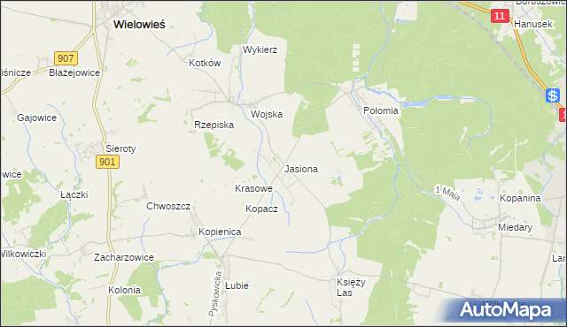 mapa Jasiona gmina Zbrosławice, Jasiona gmina Zbrosławice na mapie Targeo