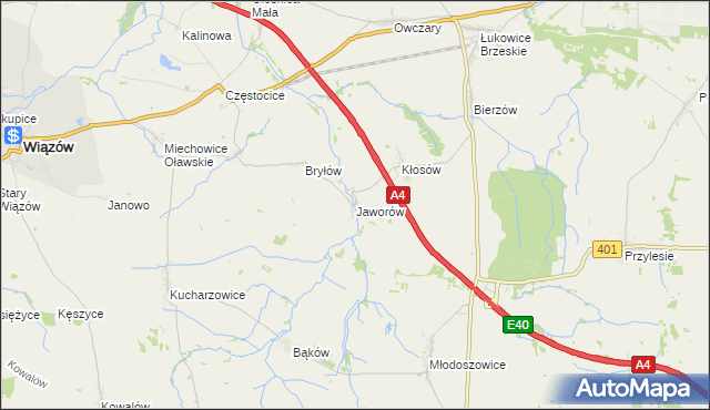 mapa Jaworów gmina Wiązów, Jaworów gmina Wiązów na mapie Targeo