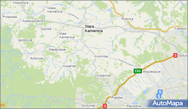 mapa Kromnów gmina Stara Kamienica, Kromnów gmina Stara Kamienica na mapie Targeo