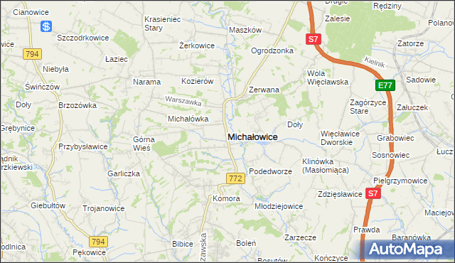 mapa Michałowice powiat krakowski, Michałowice powiat krakowski na mapie Targeo