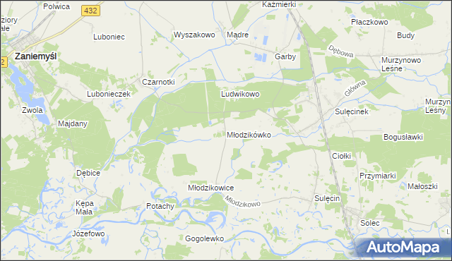 mapa Młodzikówko, Młodzikówko na mapie Targeo