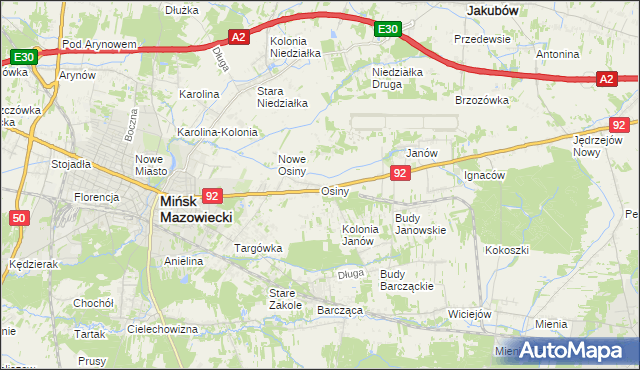 mapa Osiny gmina Mińsk Mazowiecki, Osiny gmina Mińsk Mazowiecki na mapie Targeo