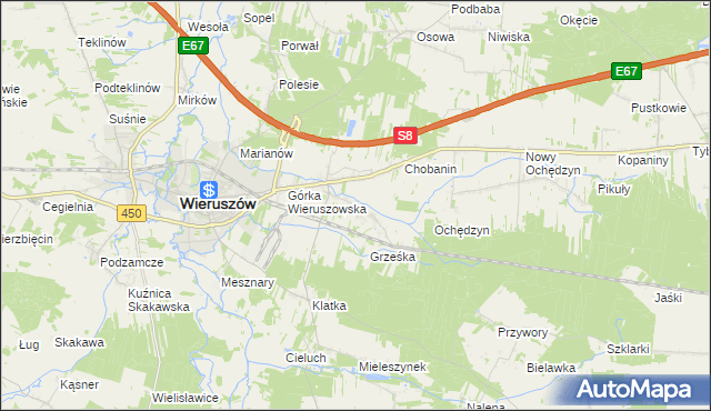 mapa Pieczyska gmina Wieruszów, Pieczyska gmina Wieruszów na mapie Targeo