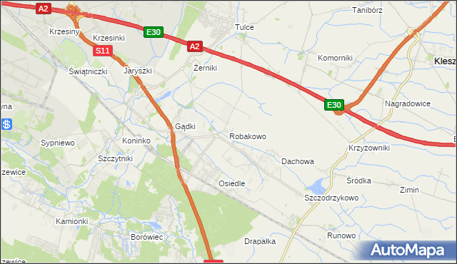 mapa Robakowo gmina Kórnik, Robakowo gmina Kórnik na mapie Targeo