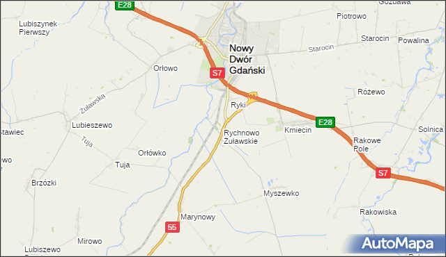 mapa Rychnowo Żuławskie, Rychnowo Żuławskie na mapie Targeo