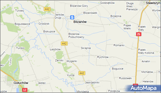 mapa Skrajnia gmina Blizanów, Skrajnia gmina Blizanów na mapie Targeo