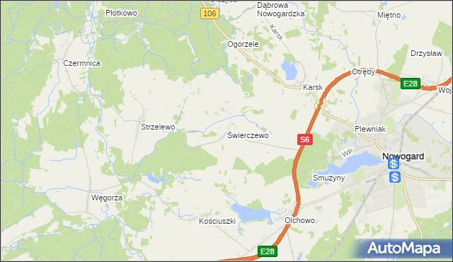 mapa Świerczewo gmina Nowogard, Świerczewo gmina Nowogard na mapie Targeo