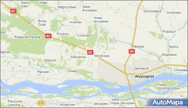 mapa Wilczkowo gmina Wyszogród, Wilczkowo gmina Wyszogród na mapie Targeo