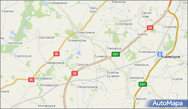 mapa Żurawice gmina Kobierzyce, Żurawice gmina Kobierzyce na mapie Targeo