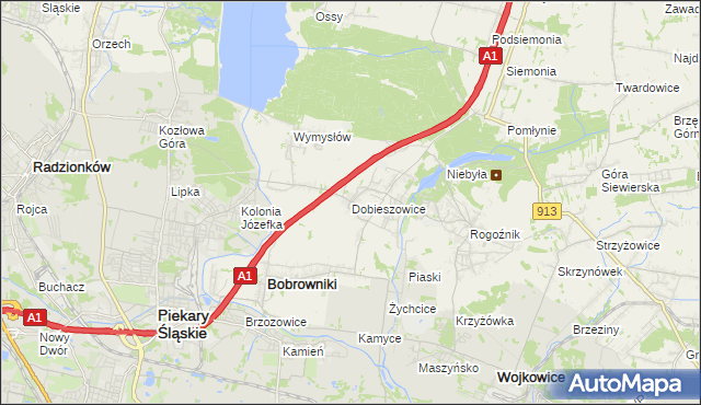 mapa Dobieszowice gmina Bobrowniki, Dobieszowice gmina Bobrowniki na mapie Targeo