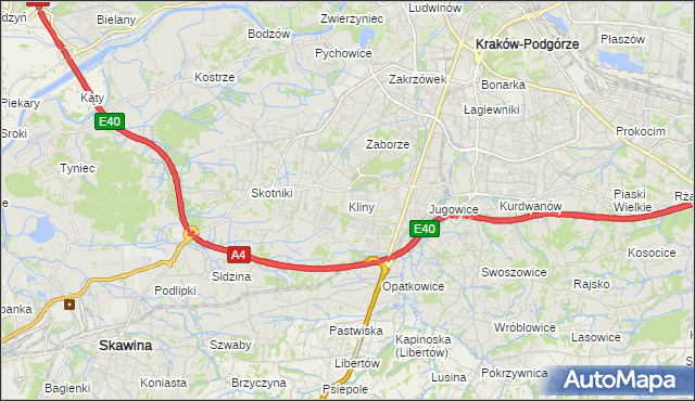 mapa Kliny gmina Kraków, Kliny gmina Kraków na mapie Targeo