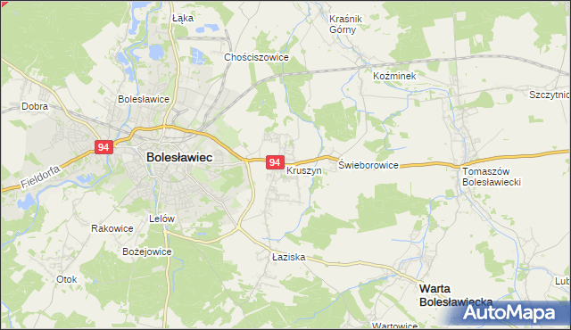 mapa Kruszyn gmina Bolesławiec, Kruszyn gmina Bolesławiec na mapie Targeo