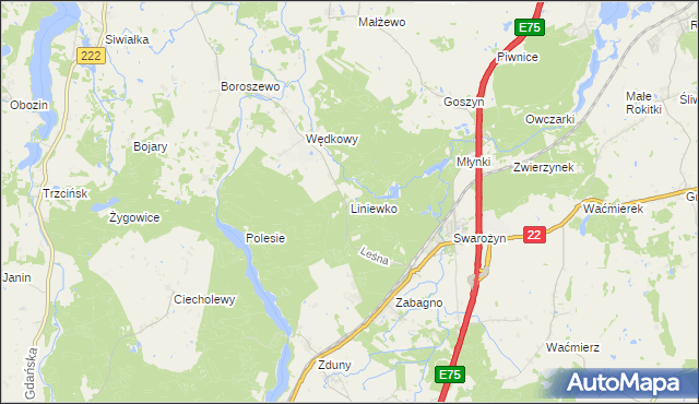 mapa Liniewko, Liniewko na mapie Targeo