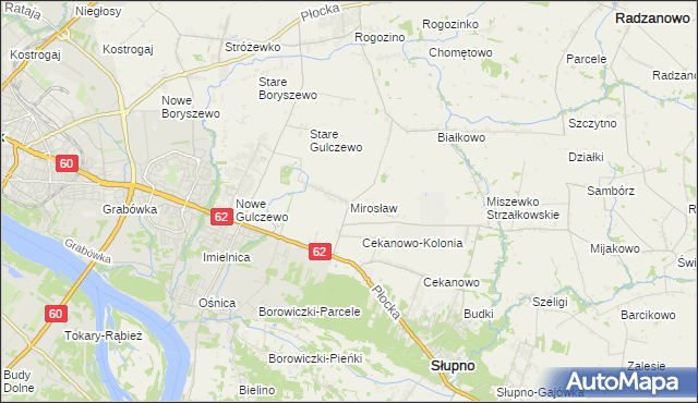 mapa Mirosław gmina Słupno, Mirosław gmina Słupno na mapie Targeo