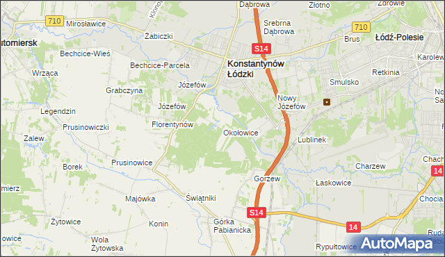 mapa Okołowice gmina Pabianice, Okołowice gmina Pabianice na mapie Targeo