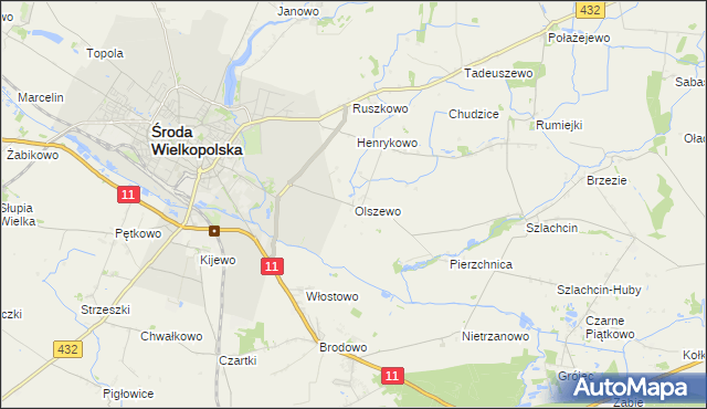 mapa Olszewo gmina Środa Wielkopolska, Olszewo gmina Środa Wielkopolska na mapie Targeo