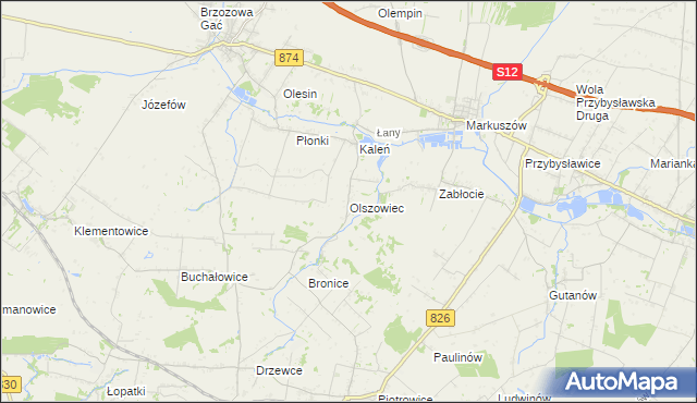 mapa Olszowiec gmina Markuszów, Olszowiec gmina Markuszów na mapie Targeo