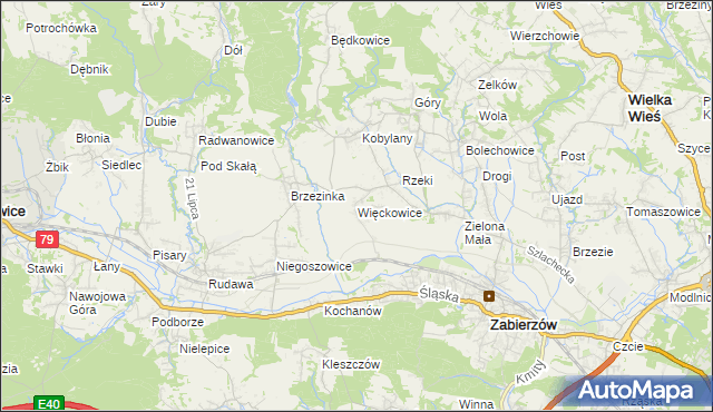 mapa Więckowice gmina Zabierzów, Więckowice gmina Zabierzów na mapie Targeo