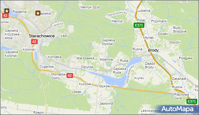 mapa Adamów gmina Brody, Adamów gmina Brody na mapie Targeo