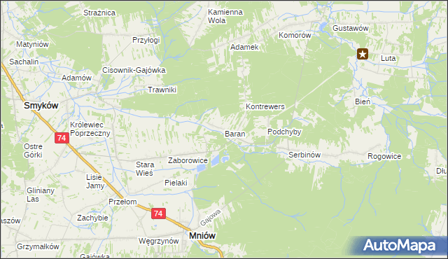 mapa Baran gmina Mniów, Baran gmina Mniów na mapie Targeo